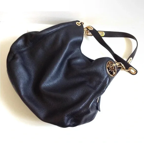 Michael Kors Black and Gold Hobo Bag Pebble Leather - Picture 4 of 7